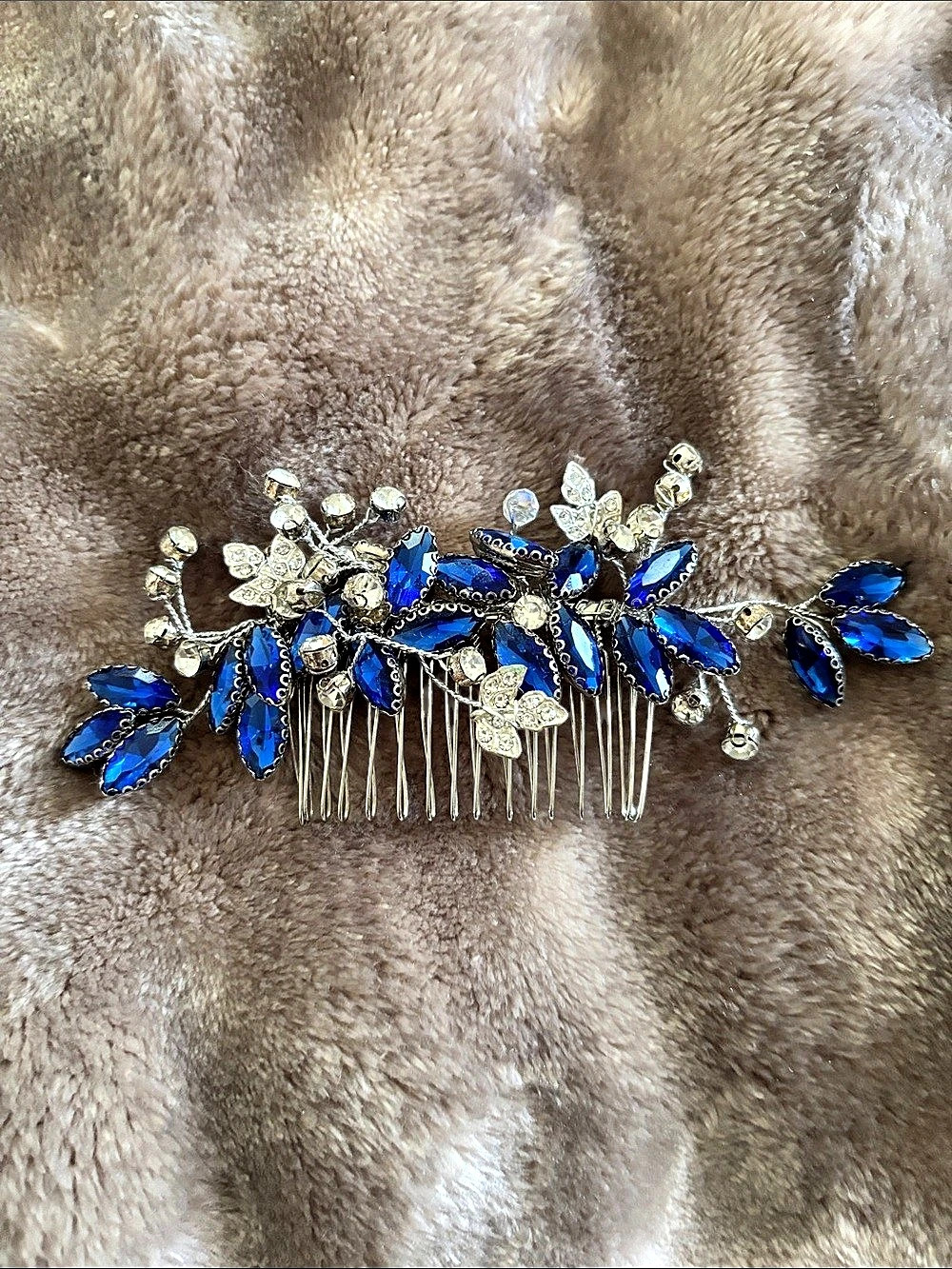 Blue Jeweled Floral Hair Comb